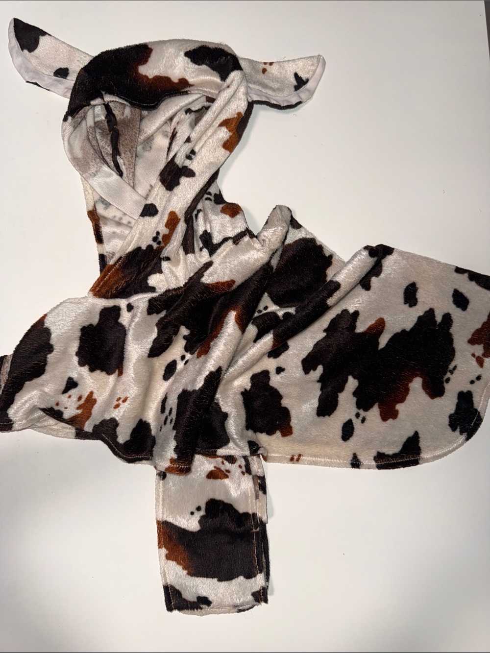 Cow Print Plush Dog Hoodie - Black & Brown Spots on Cream